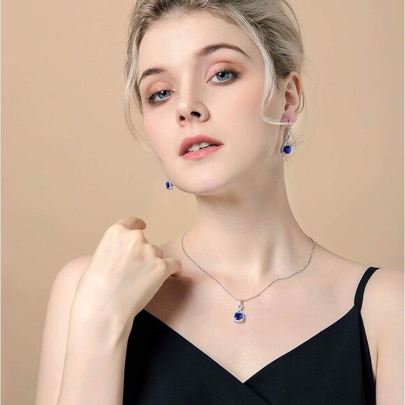 Crystal Jewelry Set for Women - Sterling Silver Square Cubic Zirconia CZ Bridal - Picture 2 of 8